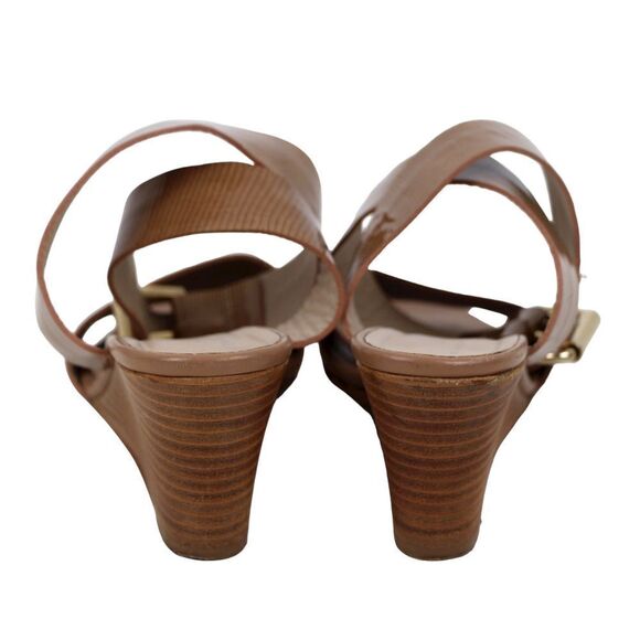 AGL BEIGE GENUINE PATENT LEATHER OPEN TOE MIDDLE HEEL WEDGE SHOES SIZE 36 1/2 - Picture 5 of 10